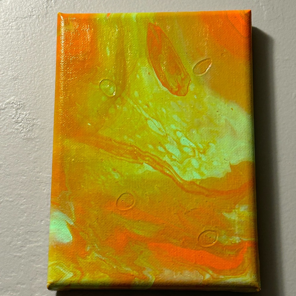 Original Orange And Aquamarine Fluid Art Painting 5x7